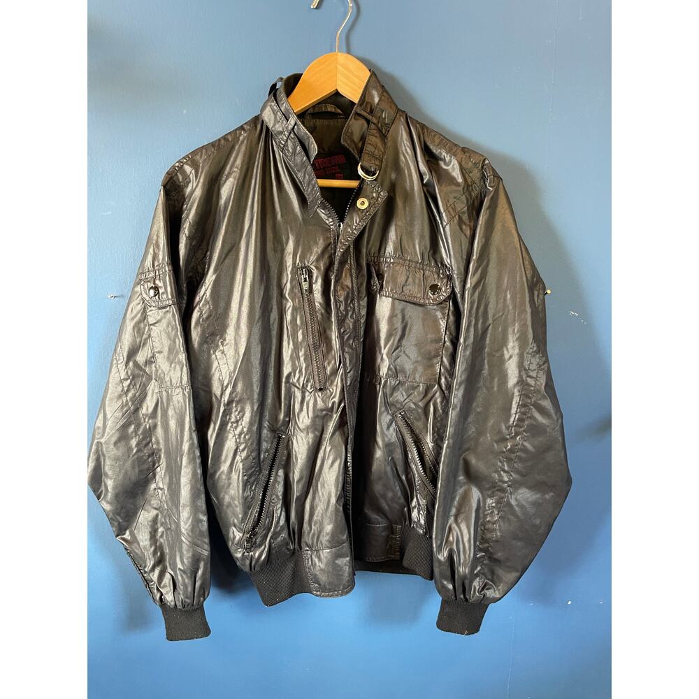 Rare Vintage Upstream Black Shiny Bomber Jacket Rare Small